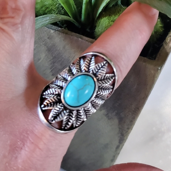 Silver Tone & Turquoise Stone Stretch Band Ring 💥3 for $24💥 - Picture 10 of 17